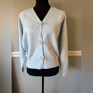 Cupshe Light Blue Cardigan with Bow Details M